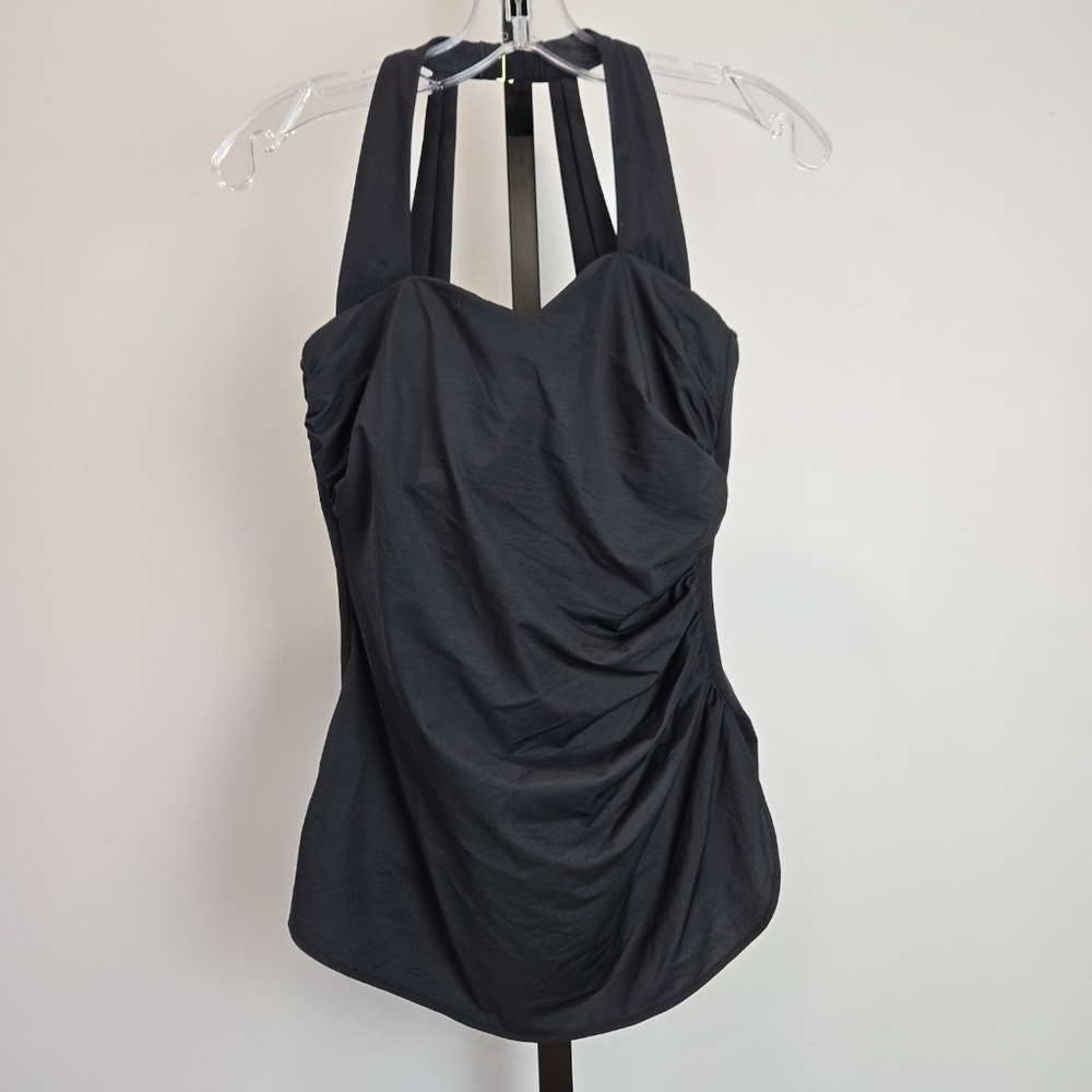 Lands' End Black Ruched One-Piece Tank Swimsuit with Wide Straps
